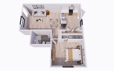 Floor plan for 1 bed, 1 bath, 700 sqft